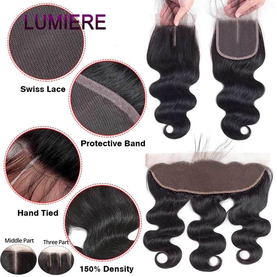 100% Virgin Body Wave Human Hair Bundles With HD Lace Closure Frontal And Bundle Loose Deep Hair Weave Extension 18A Double Weft thumbnail 3