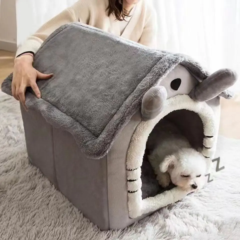 All Season Dog House Style Bed - Removable Washable Pet Bed for Small Dogs Teddy Winter Warm Cat Dog House thumbnail 2