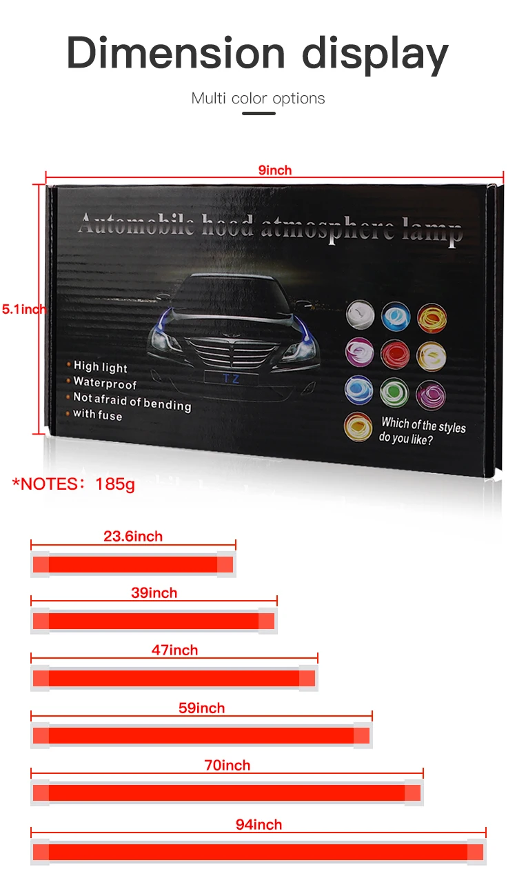 12V Blue Car Hood Light Strip, Scan Starting Led Decor Lamp, Flexible Daytime Running lamp, Auto Headlight Strips Car Assecories thumbnail 2
