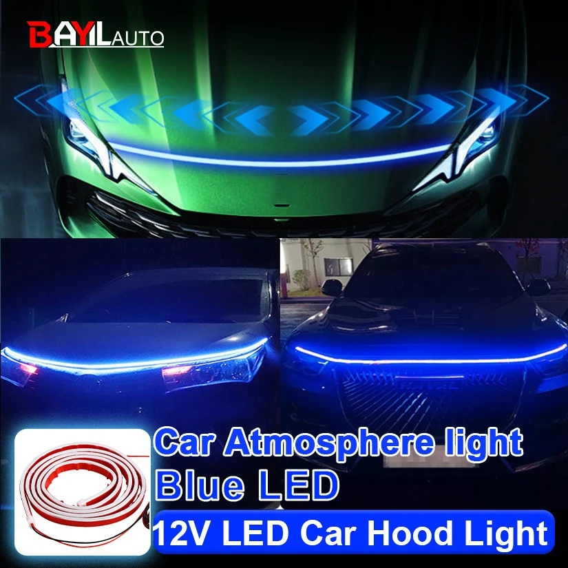 12V Blue Car Hood Light Strip, Scan Starting Led Decor Lamp, Flexible Daytime Running lamp, Auto Headlight Strips Car Assecories