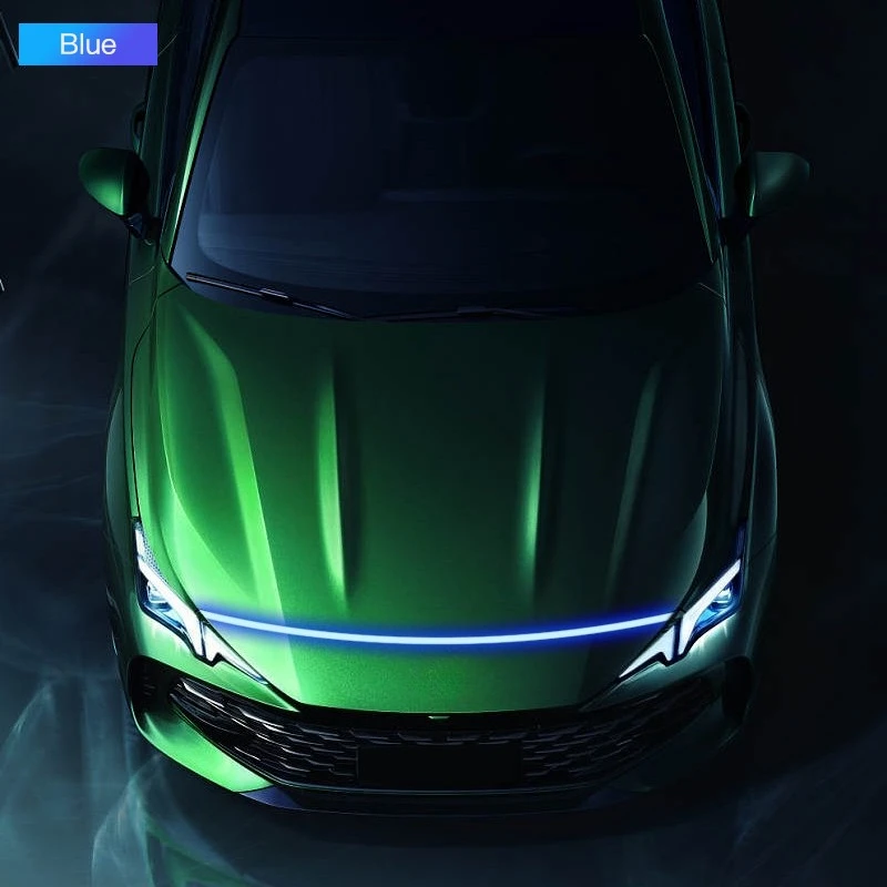 12V Blue Car Hood Light Strip, Scan Starting Led Decor Lamp, Flexible Daytime Running lamp, Auto Headlight Strips Car Assecories thumbnail 6