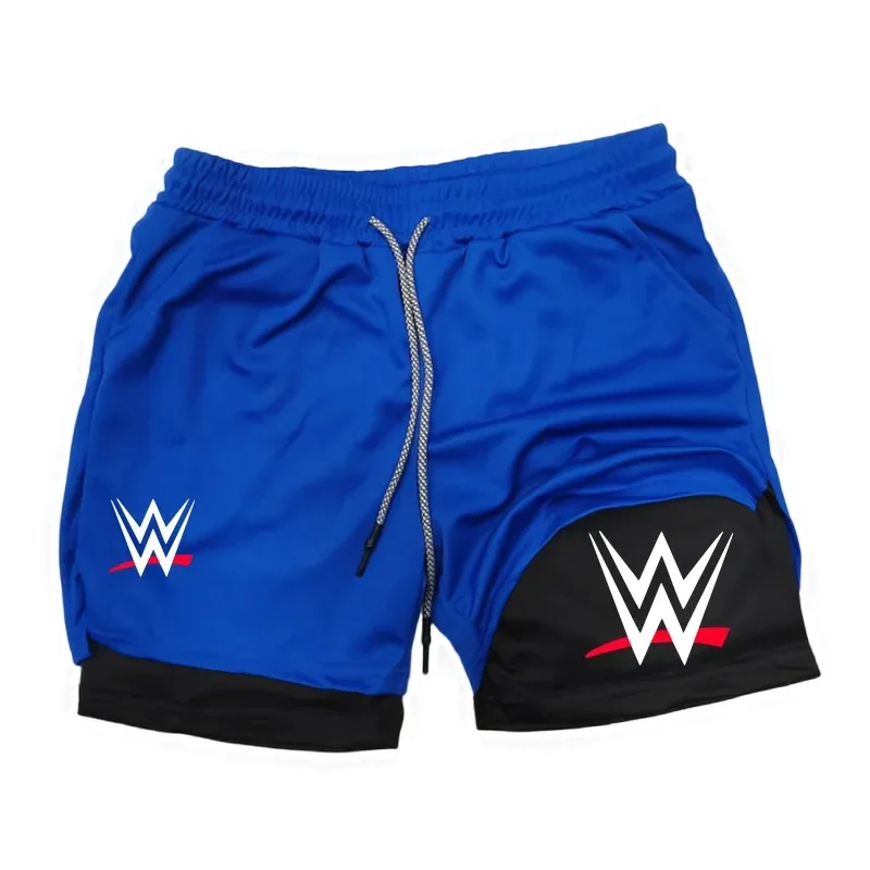 New WWE American Logo Printing 2-in-1 Men's Running Shorts Pants Fitness Performance Shorts with Phone Pocket Towel Ring Sports thumbnail 2