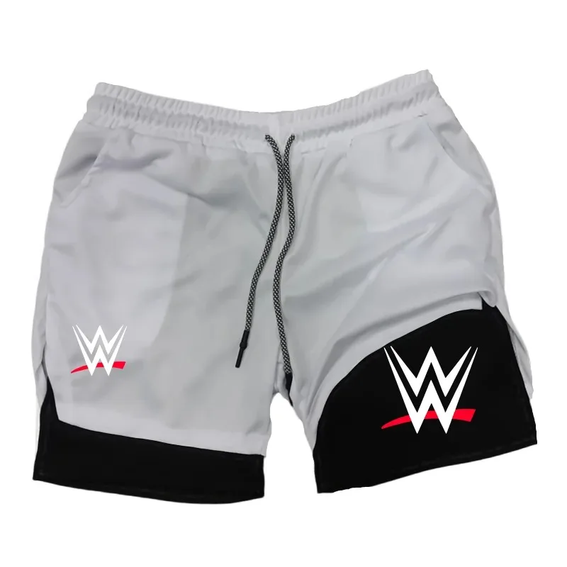 New WWE American Logo Printing 2-in-1 Men's Running Shorts Pants Fitness Performance Shorts with Phone Pocket Towel Ring Sports thumbnail 6