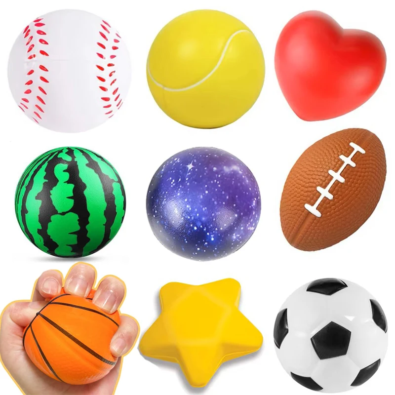 1-12PCS Stress Ball Fidget Toys Stress Relief PU Foam Squeeze Ball Hand Wrist Exercise Sponge Sensory Toys For Kids Adults Gifts