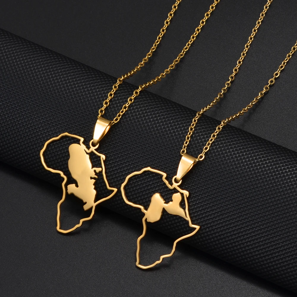 3.5CM  African With Guadeloupe and Martinique Map Pendant Necklaces For Women Girls Stainless Steel Jewelry #546162 thumbnail 2