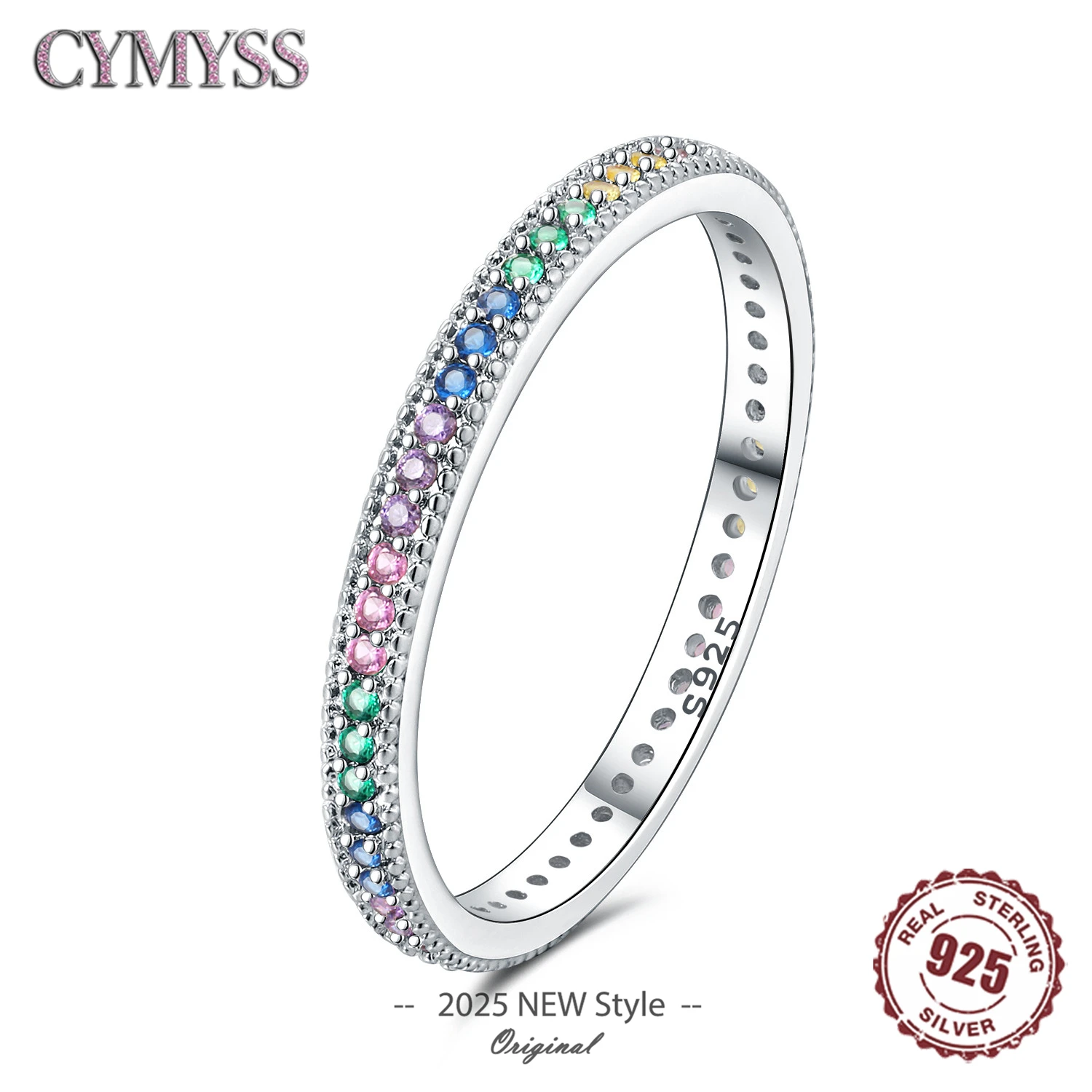 2025 Original S925 Sterling Silver Simple Colored Zircon Ring Women's Closed Size Mouth RingsFine Jewellery Wedding Party Gifts