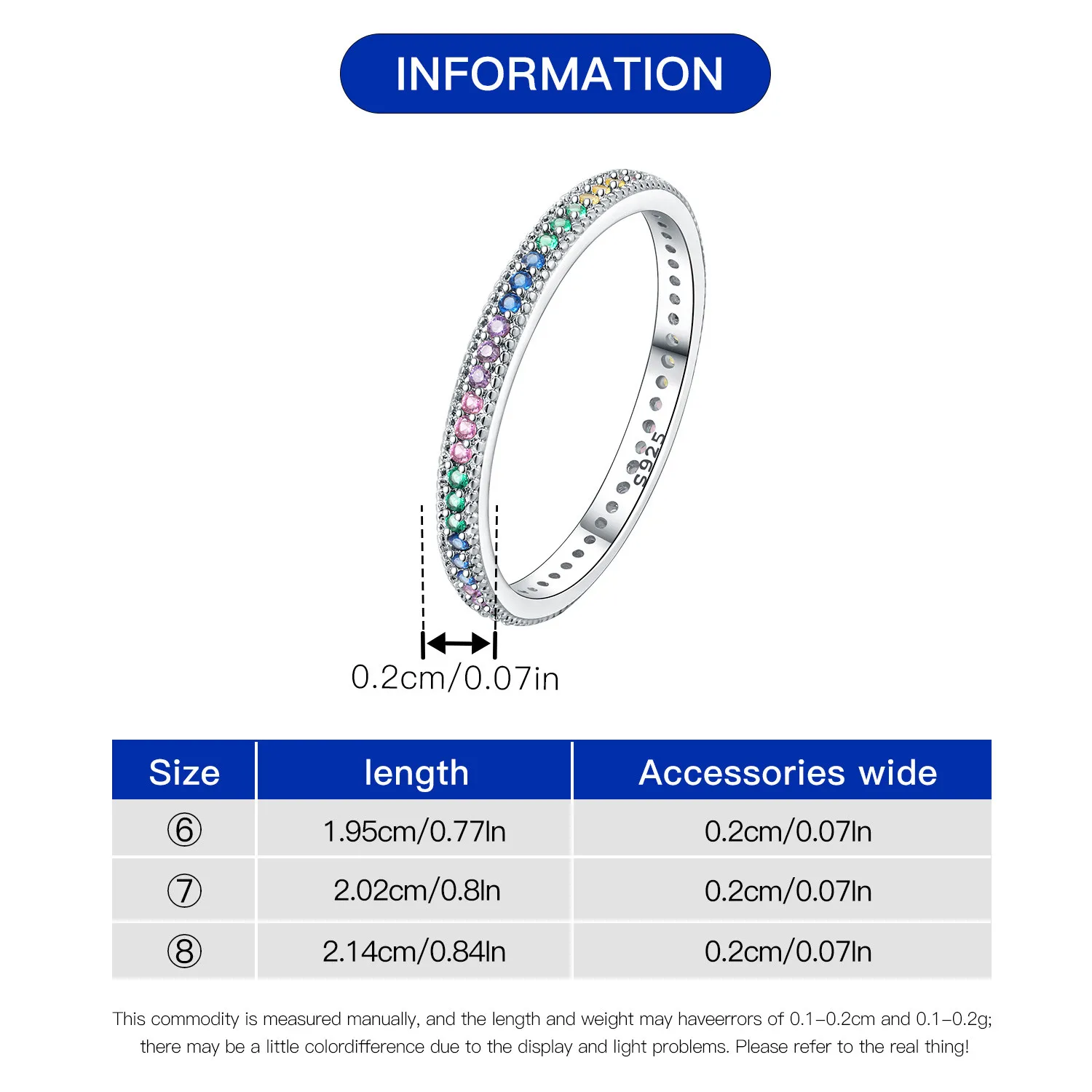 2025 Original S925 Sterling Silver Simple Colored Zircon Ring Women's Closed Size Mouth RingsFine Jewellery Wedding Party Gifts thumbnail 3