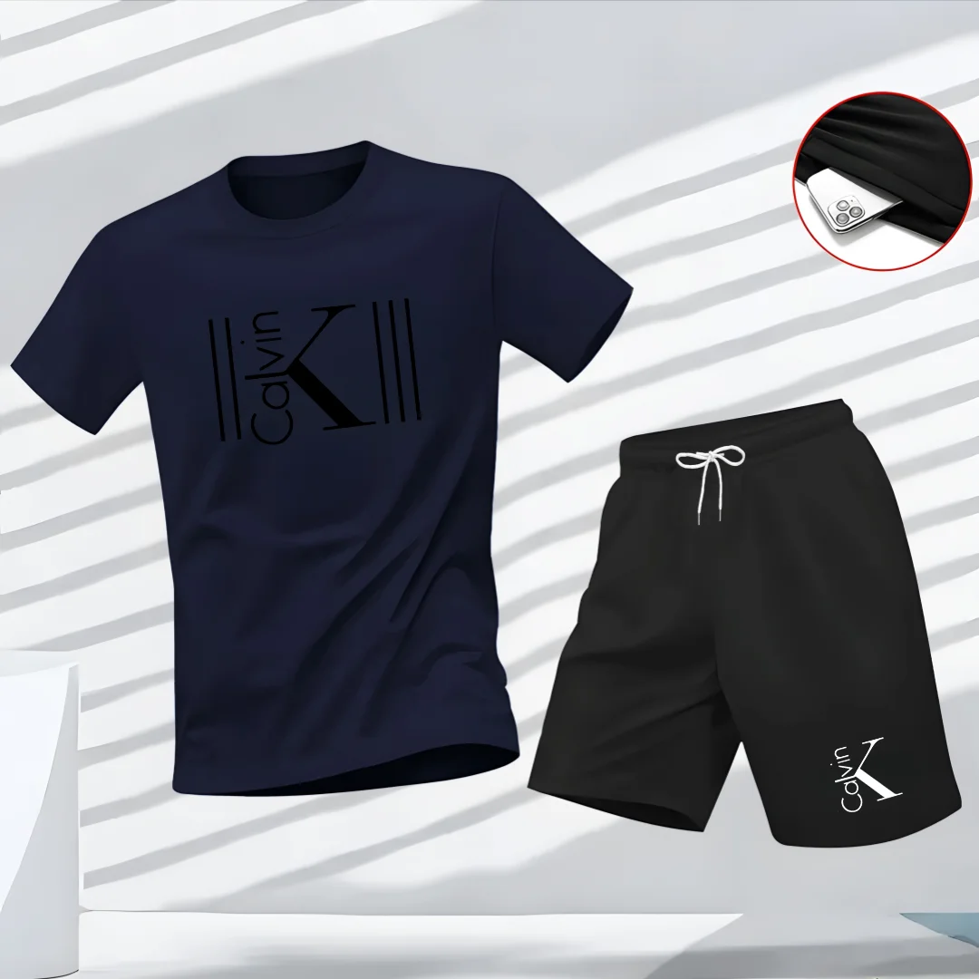 "2025 Men's Breathable sports pattern Printed T-shirt Casual Fashion short-sleeved T-shirt Summer streetwear top Two-piece set. thumbnail 6
