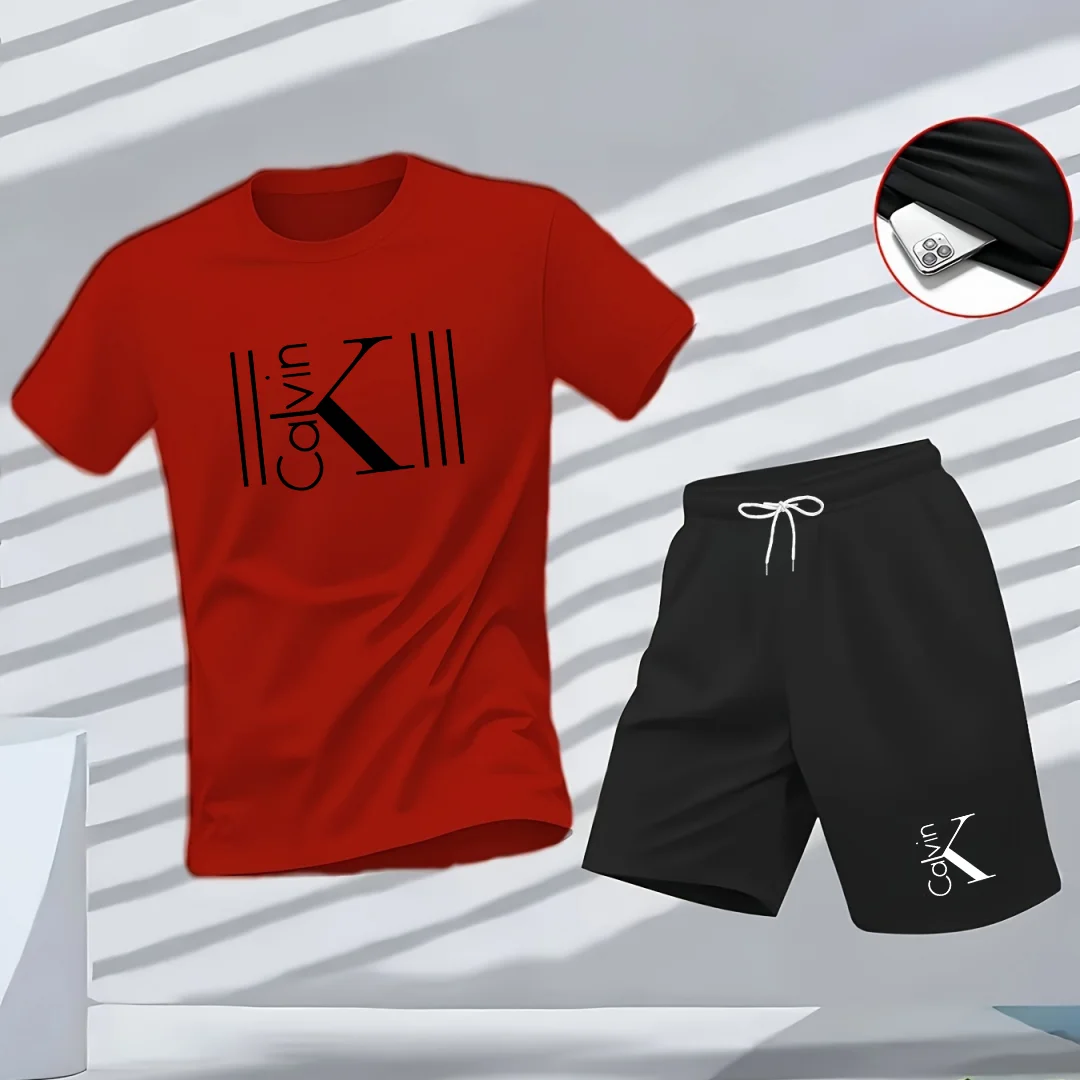 "2025 Men's Breathable sports pattern Printed T-shirt Casual Fashion short-sleeved T-shirt Summer streetwear top Two-piece set. thumbnail 2