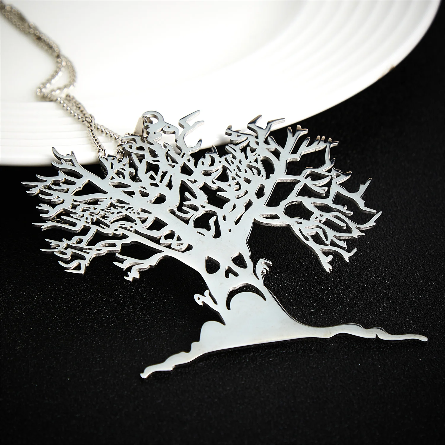 2025 Halloween Scary Tree Pendant Exquisite Stainless Steel Tree of Life Necklace Neck Chain Punk Hip Hop Funny Jewelry thumbnail 4