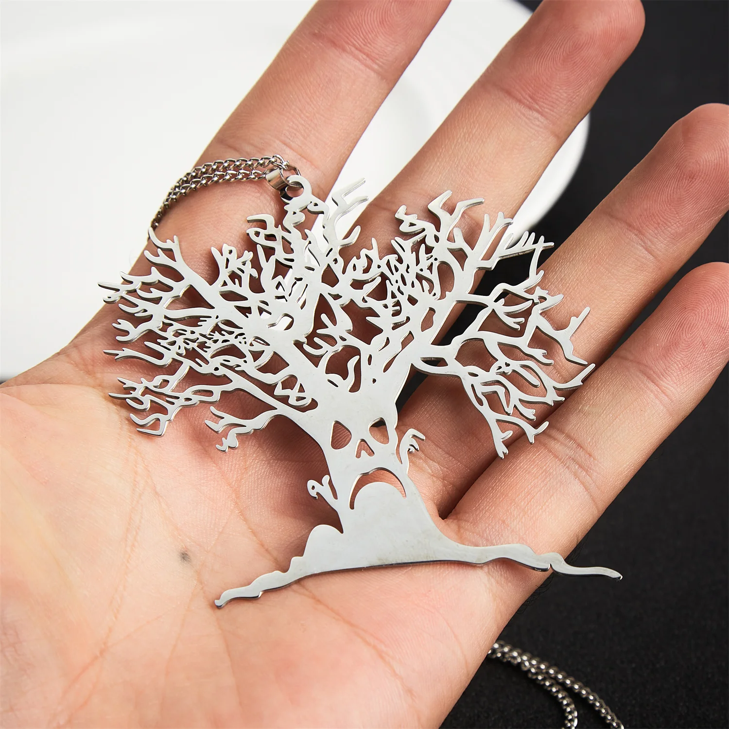 2025 Halloween Scary Tree Pendant Exquisite Stainless Steel Tree of Life Necklace Neck Chain Punk Hip Hop Funny Jewelry thumbnail 2