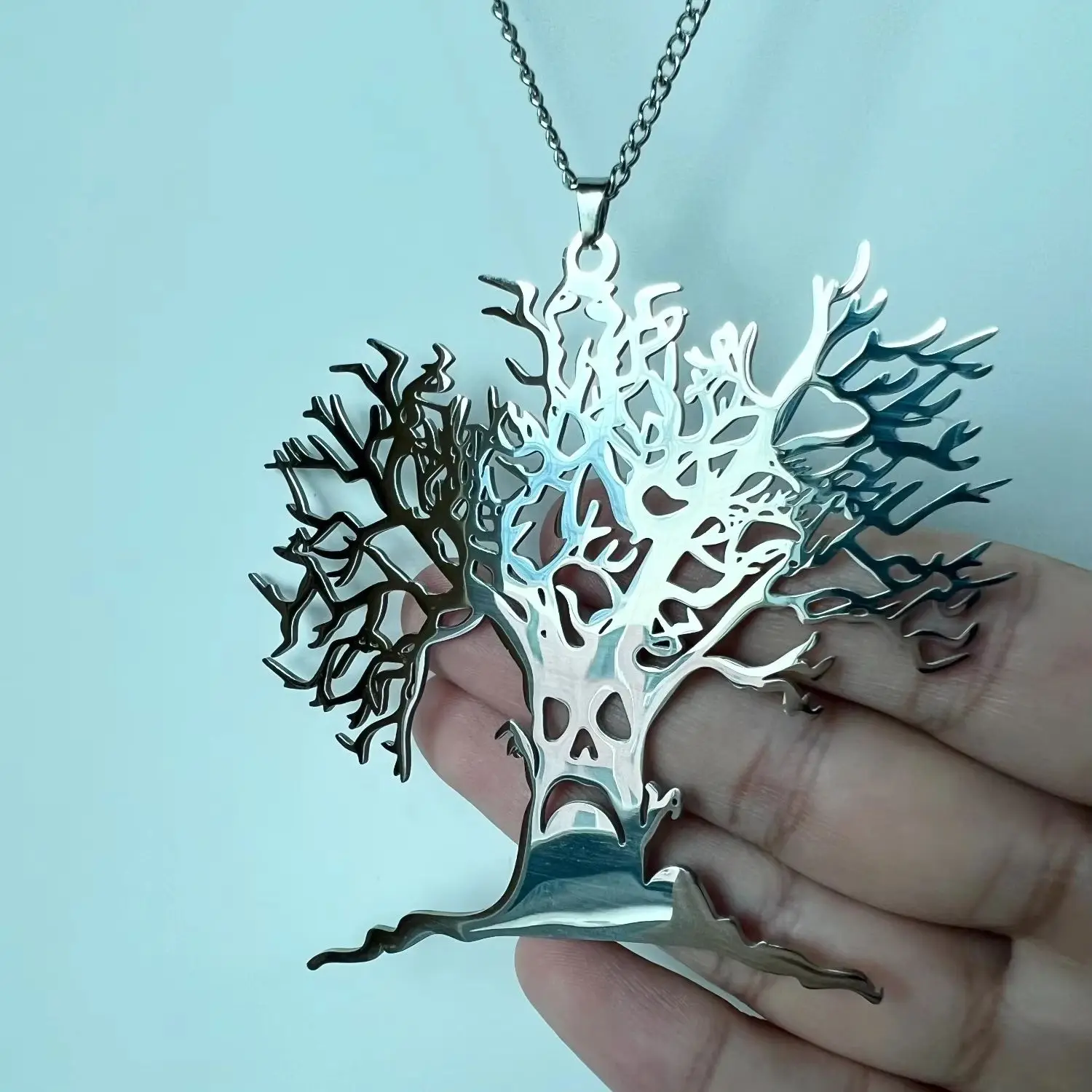 2025 Halloween Scary Tree Pendant Exquisite Stainless Steel Tree of Life Necklace Neck Chain Punk Hip Hop Funny Jewelry thumbnail 3