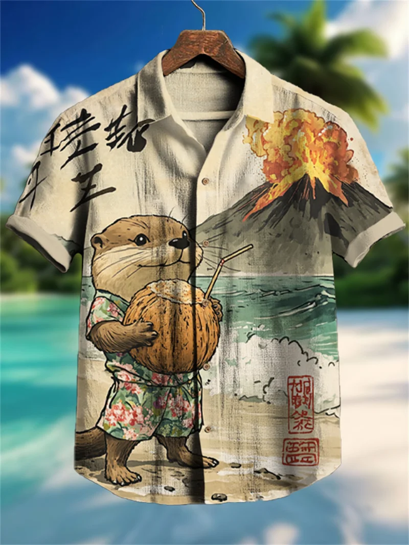 Men's retro color block style short sleeved ethnic retro tribal short sleeved linen shirt casual fashion shirt top thumbnail 3