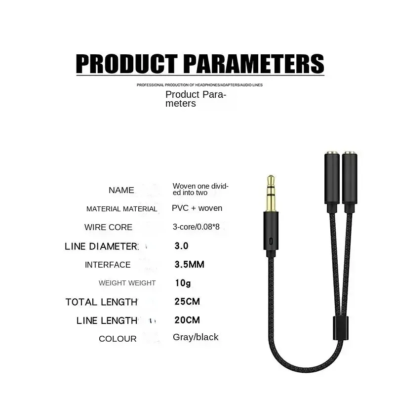 3.5mm Audio Splitter 1 Male To 2 Female Stereo Adapter Dual Headphone Earphone Sharing Connector Y Jack Accessory thumbnail 6