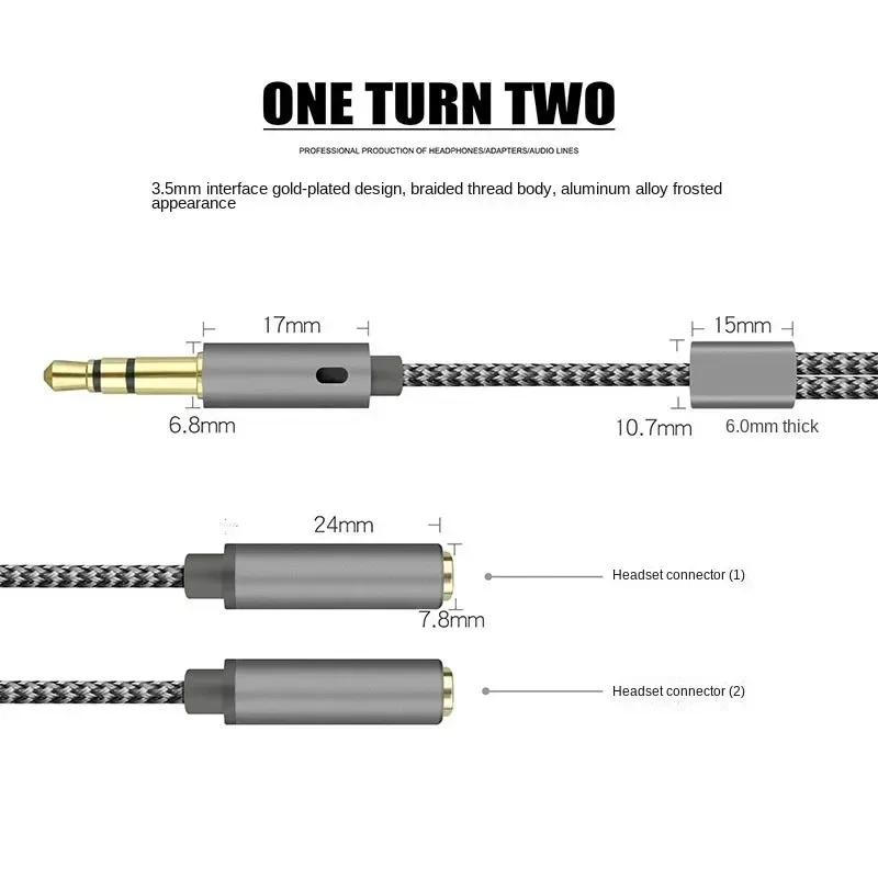 3.5mm Audio Splitter 1 Male To 2 Female Stereo Adapter Dual Headphone Earphone Sharing Connector Y Jack Accessory thumbnail 5