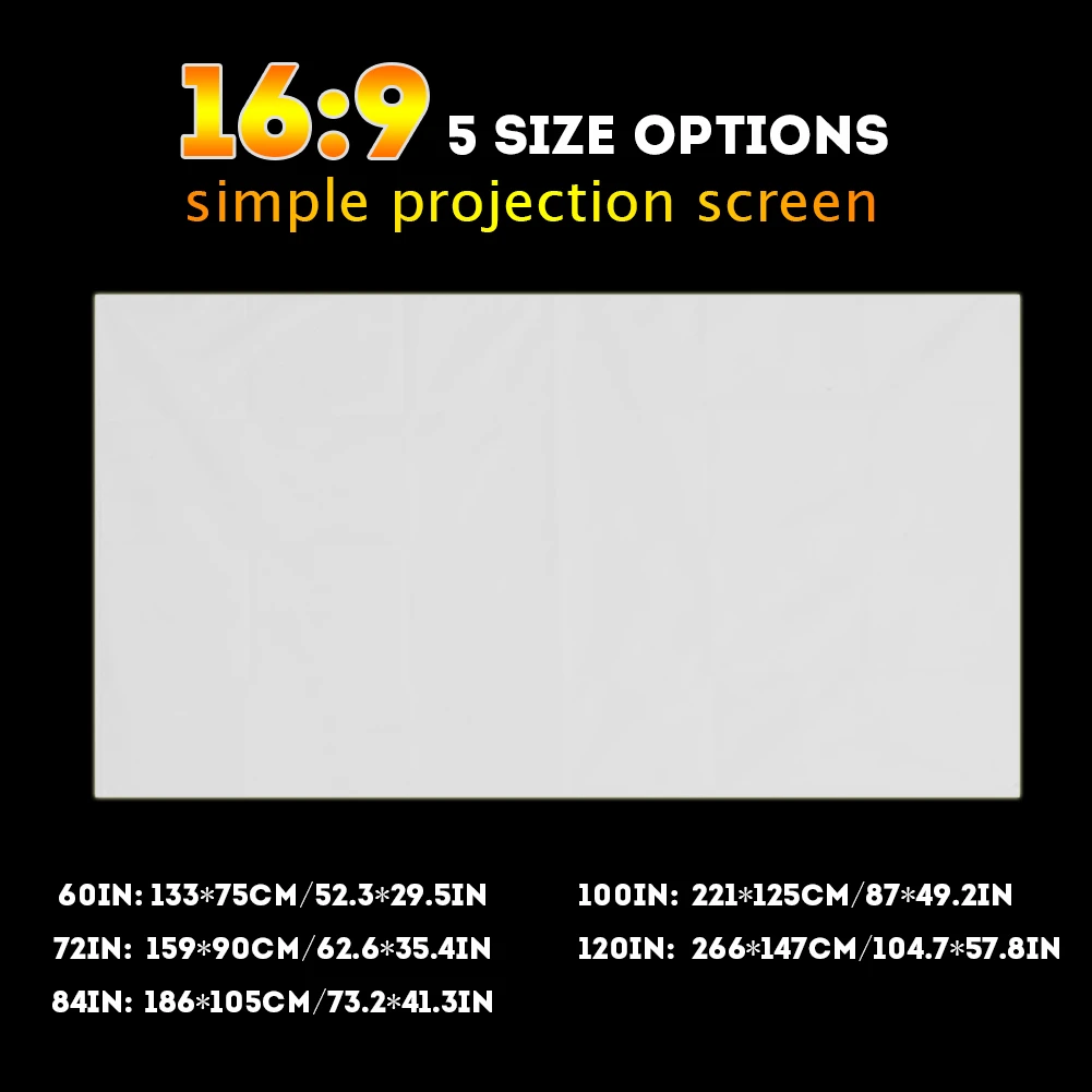 Portable Projector Screen 60-120 Inch Portable White Color Projector Curtain Projection Screen 16:9 White Projector Screen