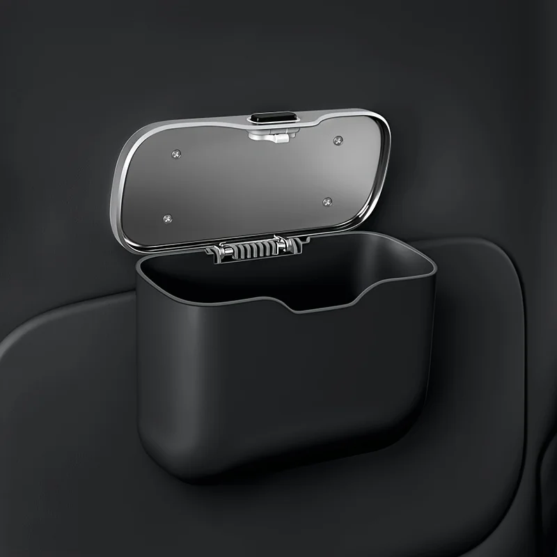 Multifunctional Car Trash Can with Lid Button, Hanging Storage Bin for Wet and Dry Use, Auto Interior Accessories, Organizer Box thumbnail 2