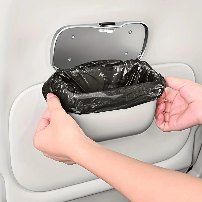 Multifunctional Car Trash Can with Lid Button, Hanging Storage Bin for Wet and Dry Use, Auto Interior Accessories, Organizer Box thumbnail 5