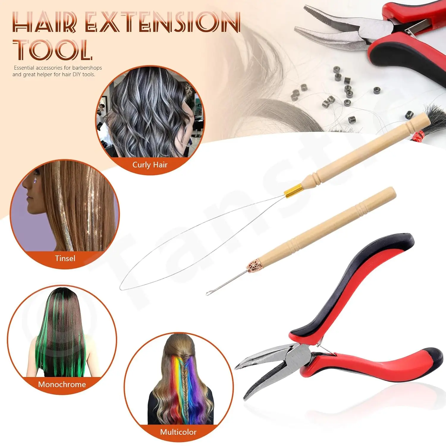 Hair Extension Kit,including 1000Pcs 5 Colors Hair Extension Bead with Hair Pliers,Pulling Hook Loop and Needle Christmas gift thumbnail 5