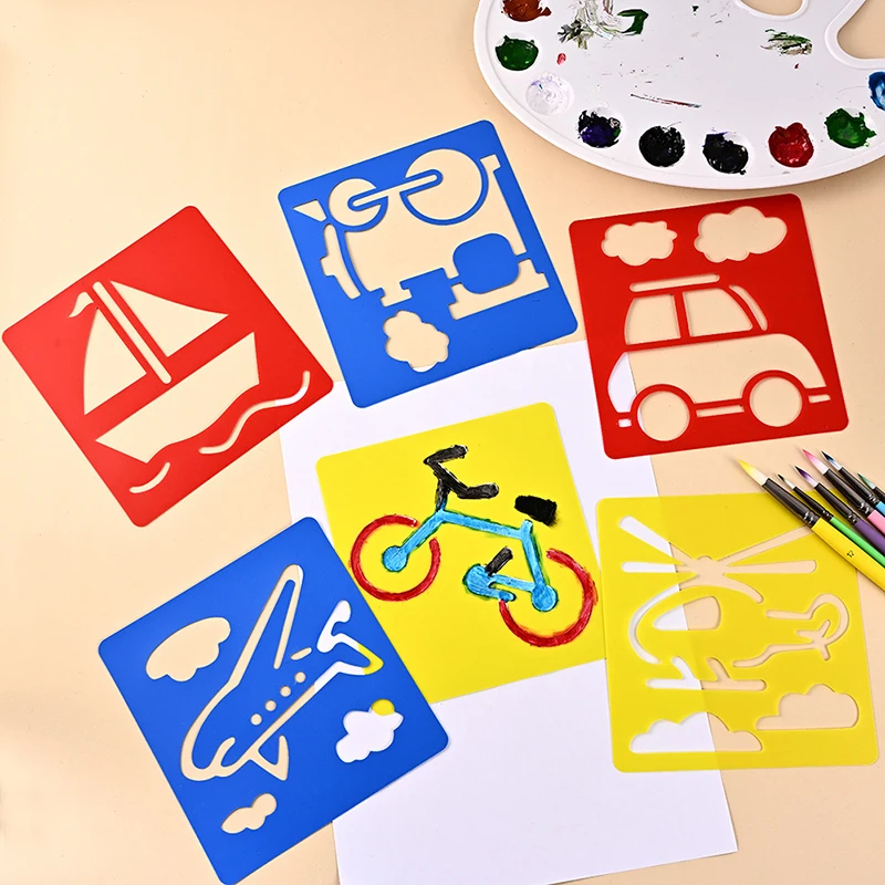 6pcs Plastic Picture Drawing Template Stencils Rulers Office Supplies DIY Art Paper Coloring Cards Scraping Drawing Tools TMZ thumbnail 5