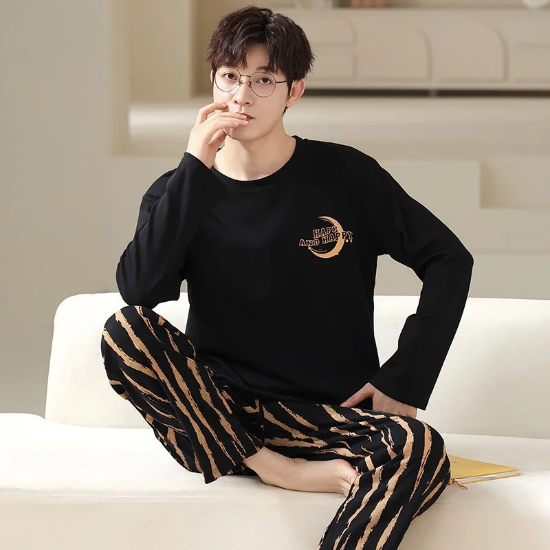 Men‘s Pajama Set Long Sleeve Black Striped Fall and Winter Youth Student Nightwear Loungewear Two Piece Set Sleepwear Homewear thumbnail 6