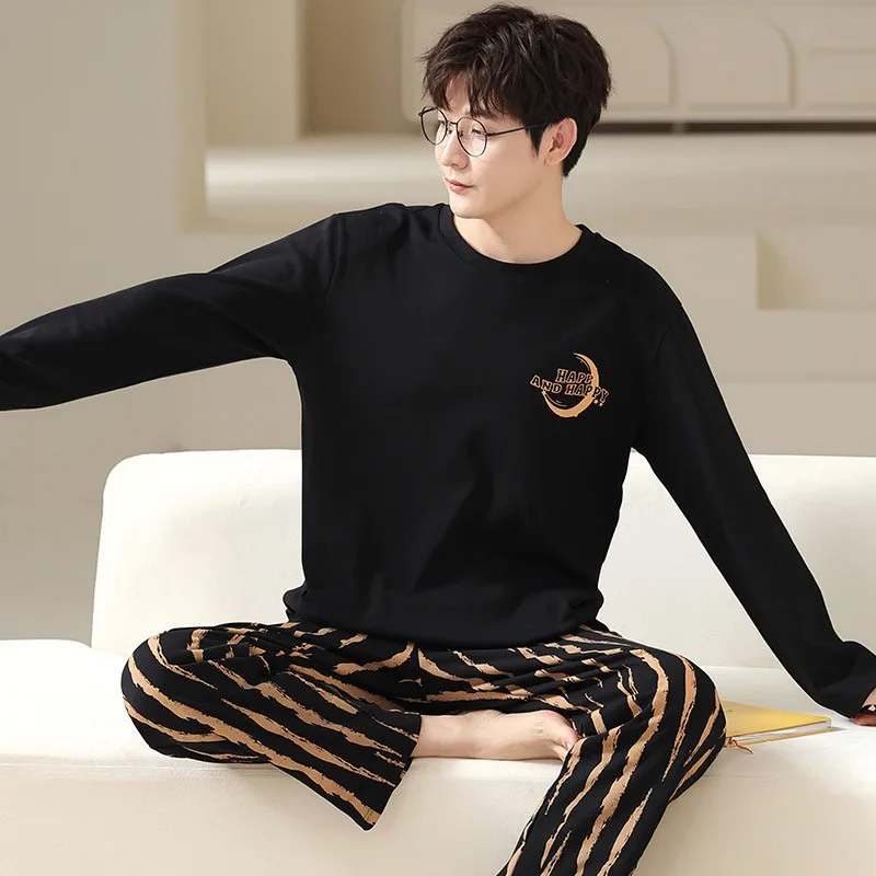 Men‘s Pajama Set Long Sleeve Black Striped Fall and Winter Youth Student Nightwear Loungewear Two Piece Set Sleepwear Homewear thumbnail 5