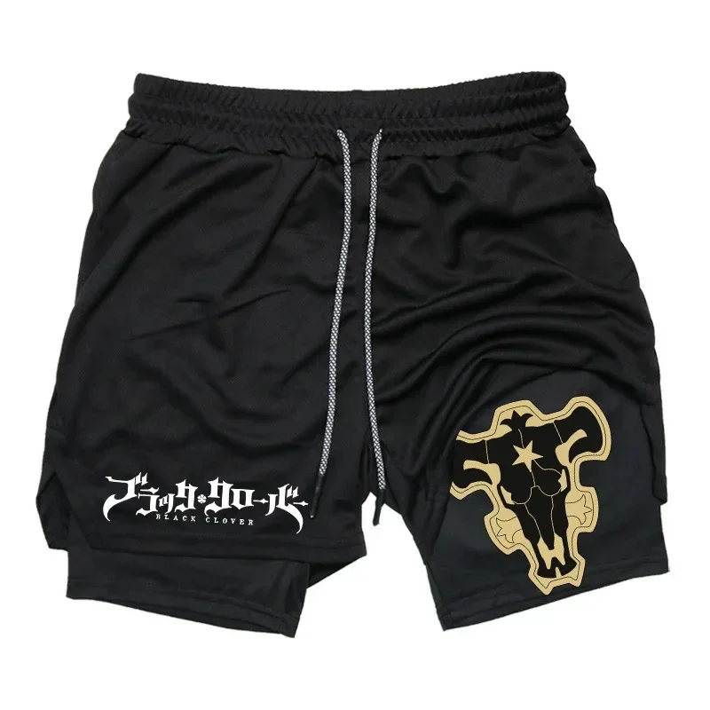 Summer New Black Five-leaf Clover Printed Men's and Women's Shorts Double-layer Loose Sports and Casual Pants for Beach Fitness thumbnail 6