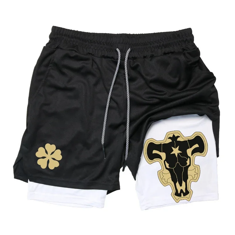 Summer New Black Five-leaf Clover Printed Men's and Women's Shorts Double-layer Loose Sports and Casual Pants for Beach Fitness thumbnail 2