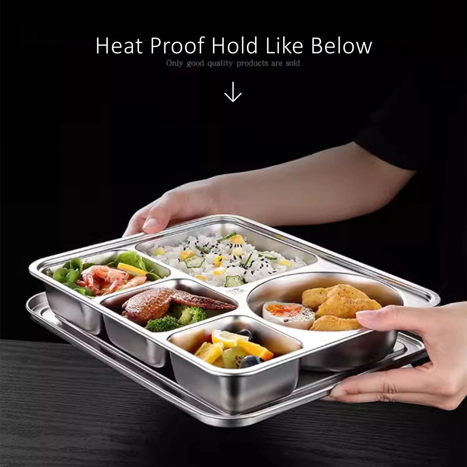 LFGB Certificate Pure 304 Stainless Steel Meal Box School Canteen 4 and 5 Grids Lunch Box Easily Clean Food Container with Cover thumbnail 3