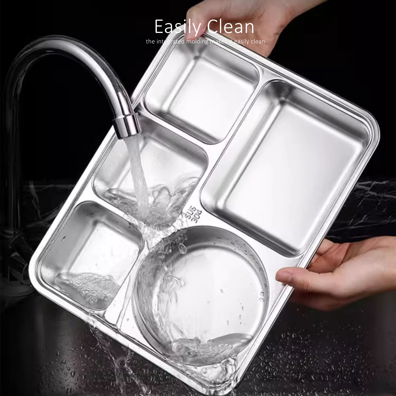 LFGB Certificate Pure 304 Stainless Steel Meal Box School Canteen 4 and 5 Grids Lunch Box Easily Clean Food Container with Cover thumbnail 6