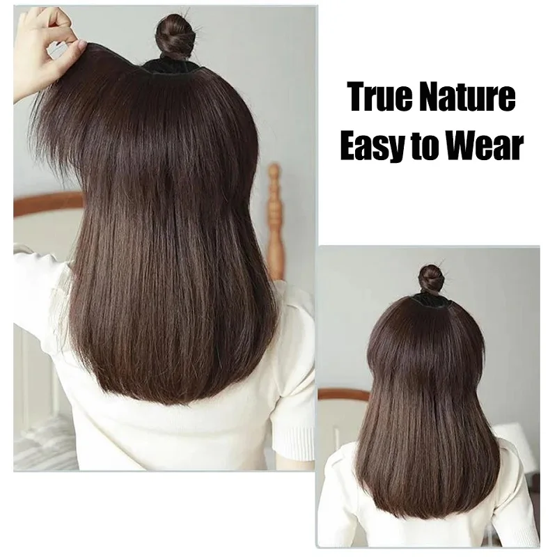 8Inch/12Inch Synthetic Short Straight Hair Pieces Invisible Clip In Hair Pad High Hair Extension Fluffy Volume Hair for Women thumbnail 6