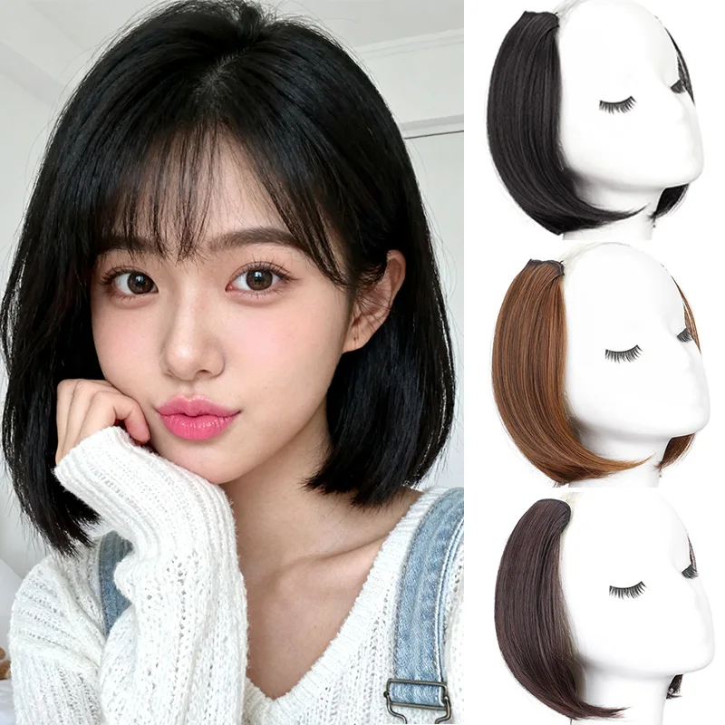8Inch/12Inch Synthetic Short Straight Hair Pieces Invisible Clip In Hair Pad High Hair Extension Fluffy Volume Hair for Women