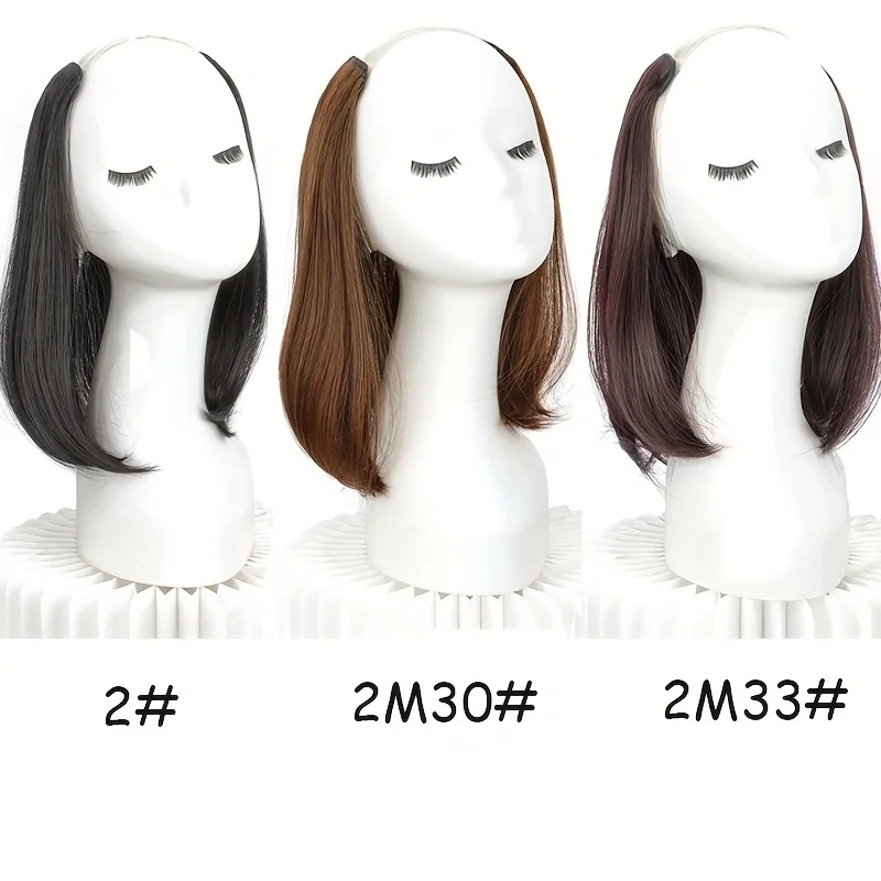 8Inch/12Inch Synthetic Short Straight Hair Pieces Invisible Clip In Hair Pad High Hair Extension Fluffy Volume Hair for Women thumbnail 4
