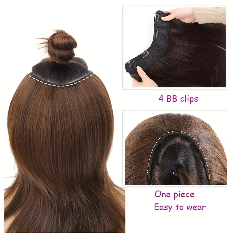 8Inch/12Inch Synthetic Short Straight Hair Pieces Invisible Clip In Hair Pad High Hair Extension Fluffy Volume Hair for Women thumbnail 5