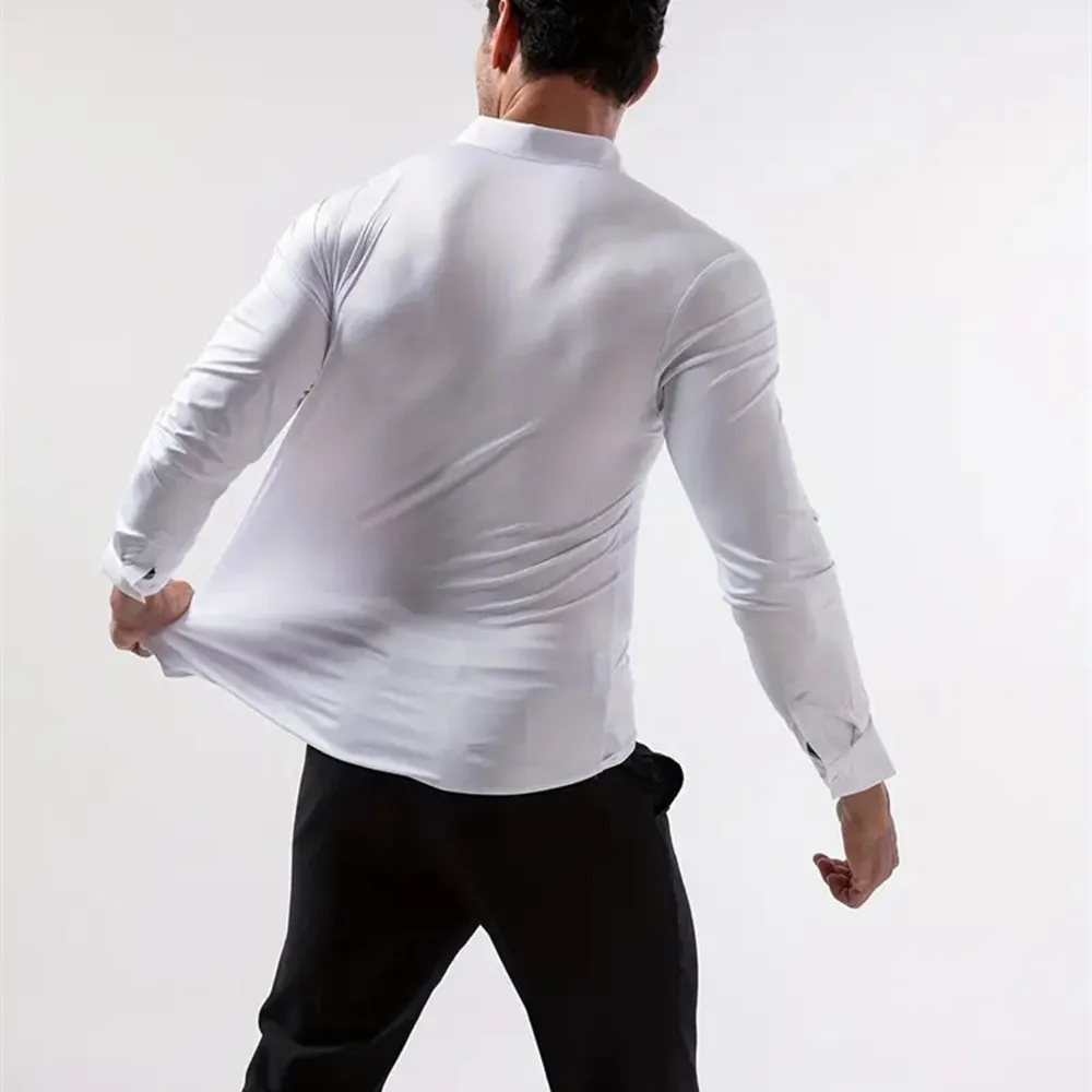 Premium Men's Ultra Stretch Dress Shirts Long Sleeve High Quality Business Formal Wrinkle-free Soft White Social Male Clothing thumbnail 3