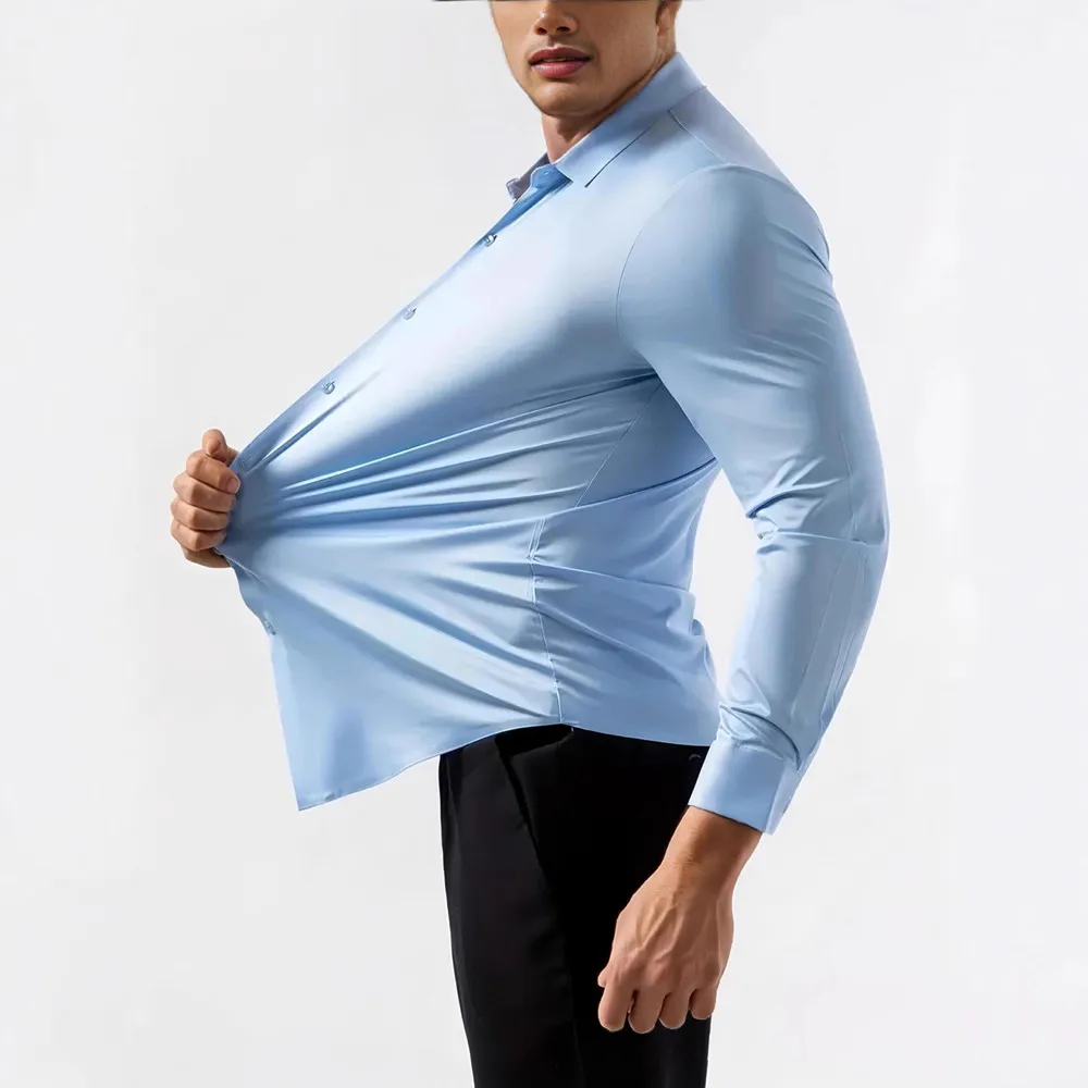 Premium Men's Ultra Stretch Dress Shirts Long Sleeve High Quality Business Formal Wrinkle-free Soft White Social Male Clothing thumbnail 4