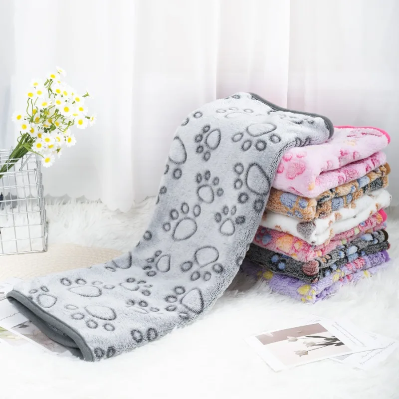 Soft Fluffy High Quality Pet Blanket Flannel Dog Sleeping Blanket Paw Print Pattern Pet Mat Warm Comfortable Blanket for Cat Dog thumbnail 4