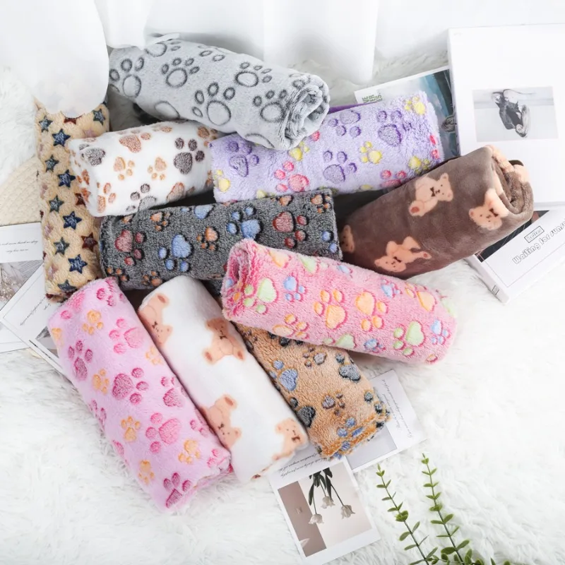 Soft Fluffy High Quality Pet Blanket Flannel Dog Sleeping Blanket Paw Print Pattern Pet Mat Warm Comfortable Blanket for Cat Dog thumbnail 3