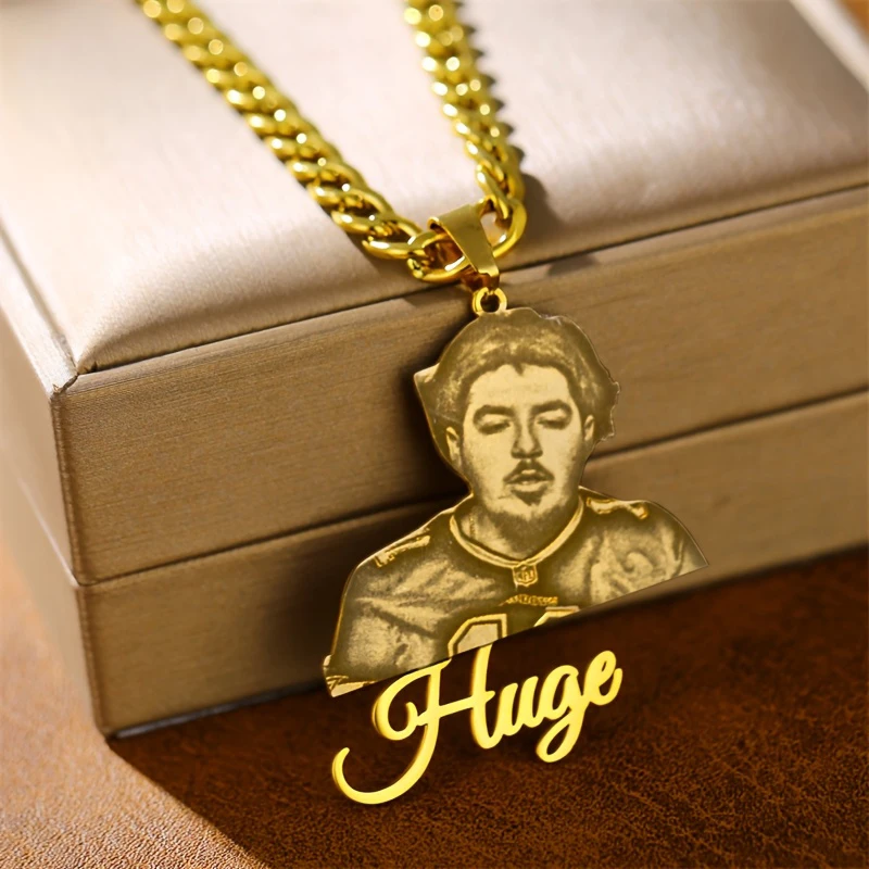 Customized Stainless Steel The Best Brother Photo Necklace Gold Cuban Chain Personalized Pendant With Text Birthday Party Gift thumbnail 2
