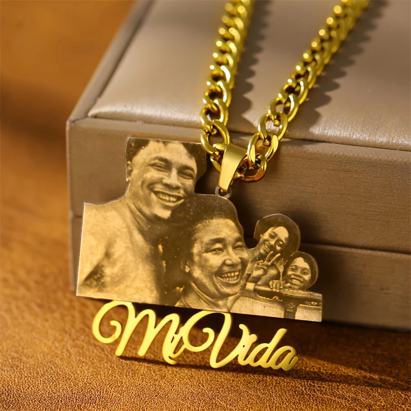 Customized Stainless Steel The Best Brother Photo Necklace Gold Cuban Chain Personalized Pendant With Text Birthday Party Gift thumbnail 4