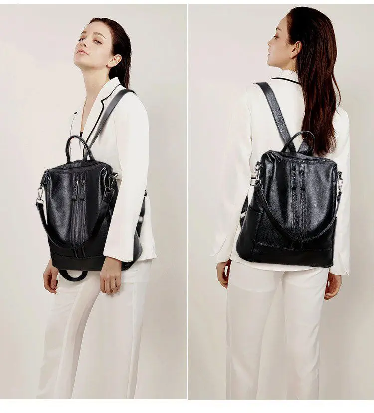 Women Soft Leather Backpack School Black Casual Multifunctional College Bag Large Capacity Shoulder Bags Travel Tote Backpack thumbnail 3