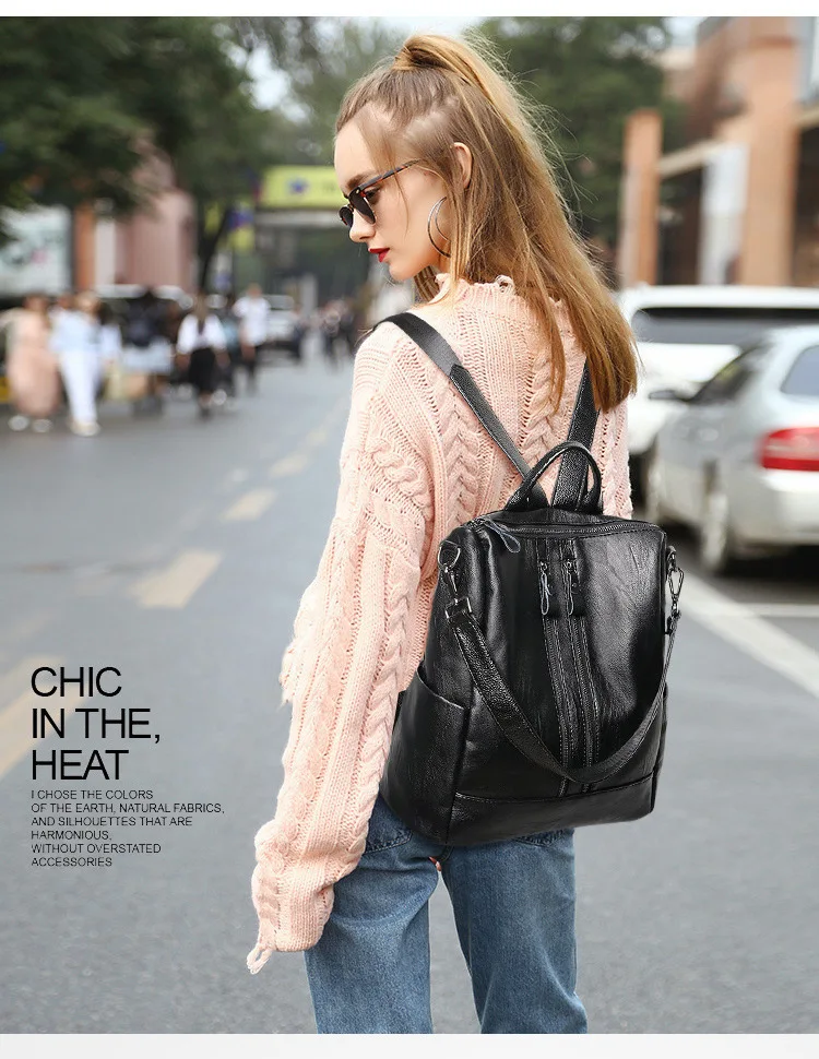 Women Soft Leather Backpack School Black Casual Multifunctional College Bag Large Capacity Shoulder Bags Travel Tote Backpack thumbnail 4