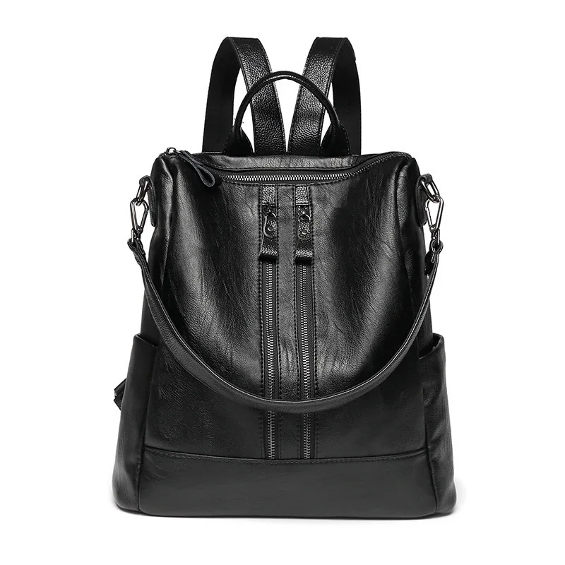 Women Soft Leather Backpack School Black Casual Multifunctional College Bag Large Capacity Shoulder Bags Travel Tote Backpack thumbnail 5