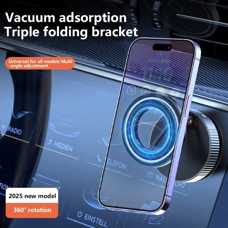 Strong Magnetic Phone Holder Foldable Design 360° Adjustable Vacuum Car Mount For Cell Phone For iphone Live Streaming thumbnail 2