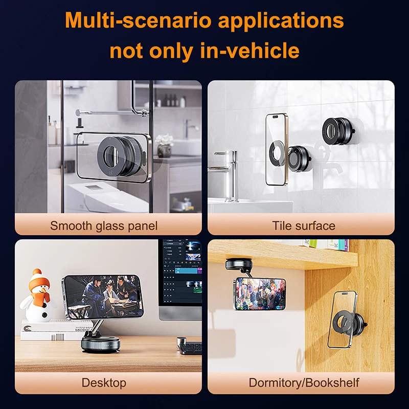 Strong Magnetic Phone Holder Foldable Design 360° Adjustable Vacuum Car Mount For Cell Phone For iphone Live Streaming thumbnail 5