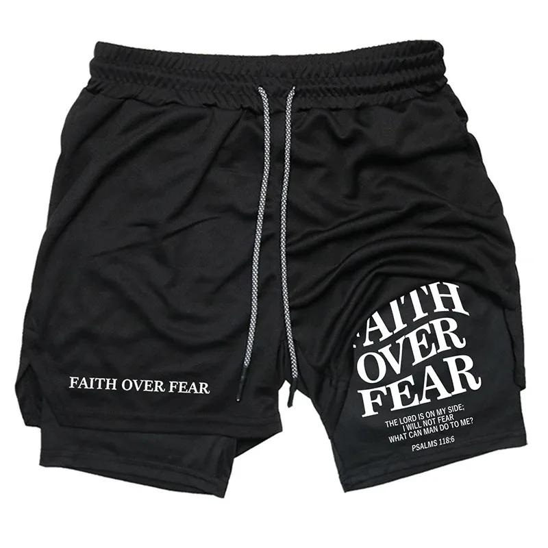 Print 2-in-1 Running Workout Shorts for Men Christian Gym Athletic Performance Shorts with Phone Pocket Towel Loop Activewear
