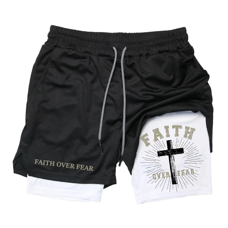 Print 2-in-1 Running Workout Shorts for Men Christian Gym Athletic Performance Shorts with Phone Pocket Towel Loop Activewear thumbnail 4