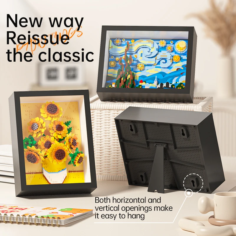 World-famous Art Painting sunflower Van Gogh The Starry Night Galaxy Kanagawa 3D Diamond Building Block Decoration Toy Kids Gift thumbnail 5