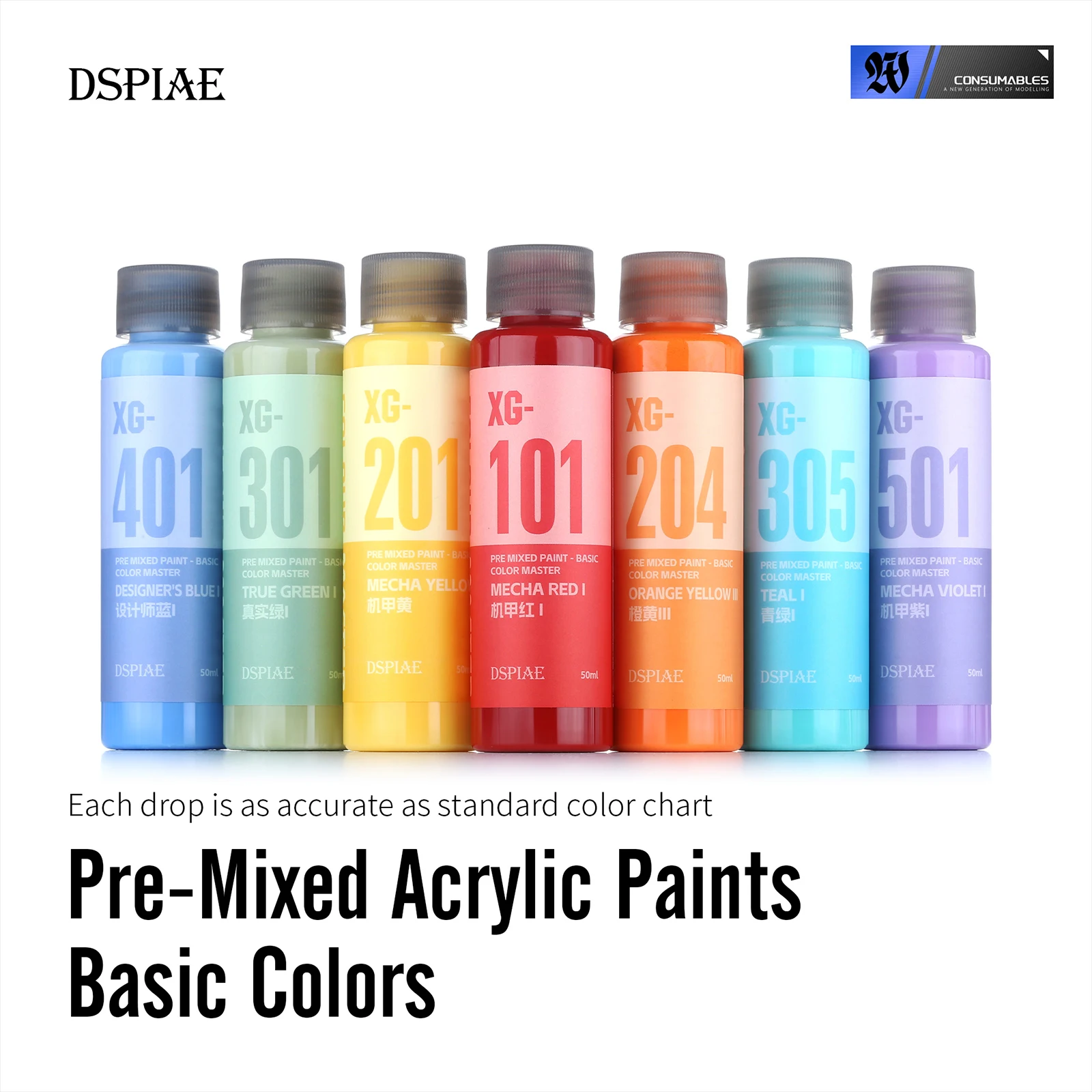 DSPIAE XG Series 50ML Pre Mixed Water Based Paint Basic Color Master Spray Painting Hand Painted Model Kit Pigment for Hobby DIY thumbnail 2