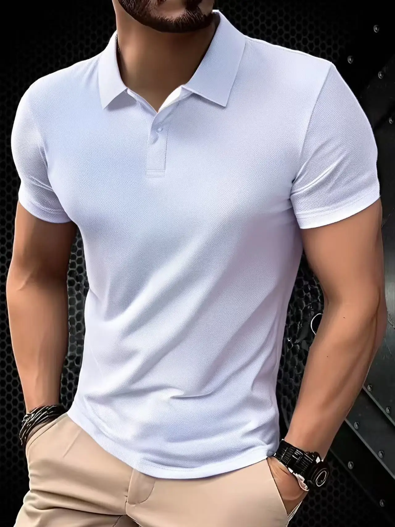 2025 Solid color polo shirt ultra-light men's quick-drying breathable sweat-wicking shirt suitable for fitness gym and running thumbnail 6